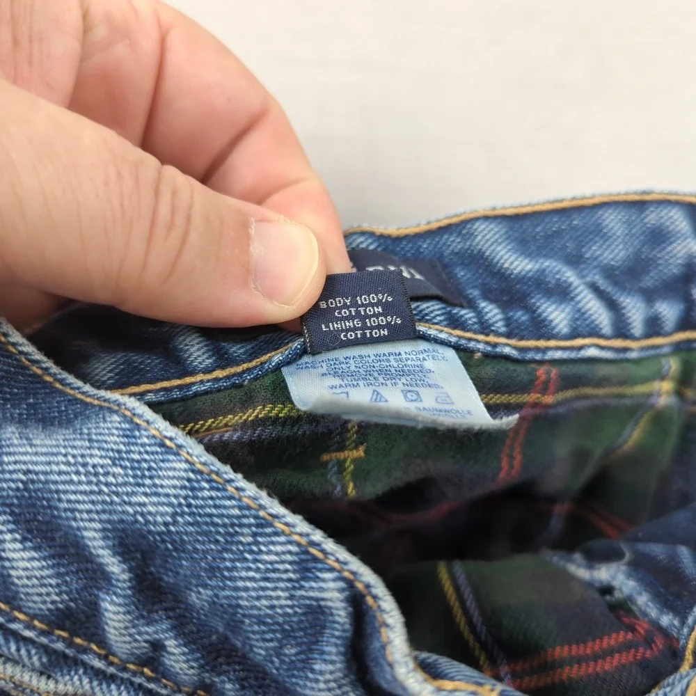 Lands End Jeans Mens 32x30 Blue Flannel Lined Plaid Outdoor Faded